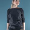 Top Damen Fledermaus Ärmel Shirt Schwarz